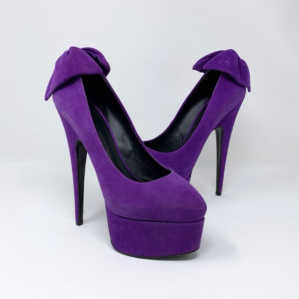 Giuseppe Zanotti Vintage Debra Suede Platform Pumps (Sz EU 39) Bow-Back Purple